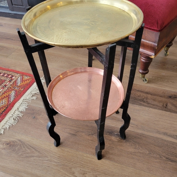 Brass And Copper Folding Tray Table Asian Inspired - Picture 4 of 8